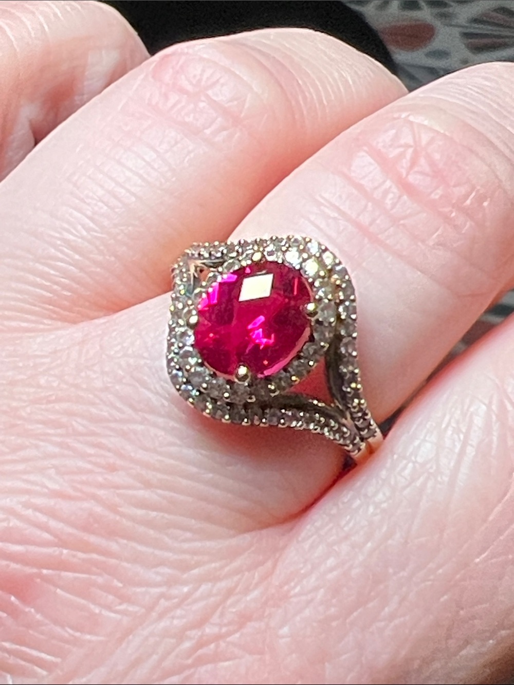 Sparkly Faceted Pink Ruby White Sapphire Gold Plated Sterling Silver 925 Ring
